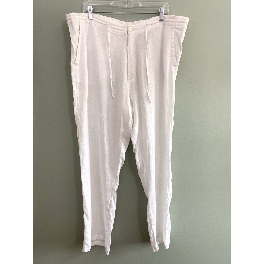 Bruno 100% Linen Pants Lightweight Pull On Drawstring Mens XL White Beach Resort